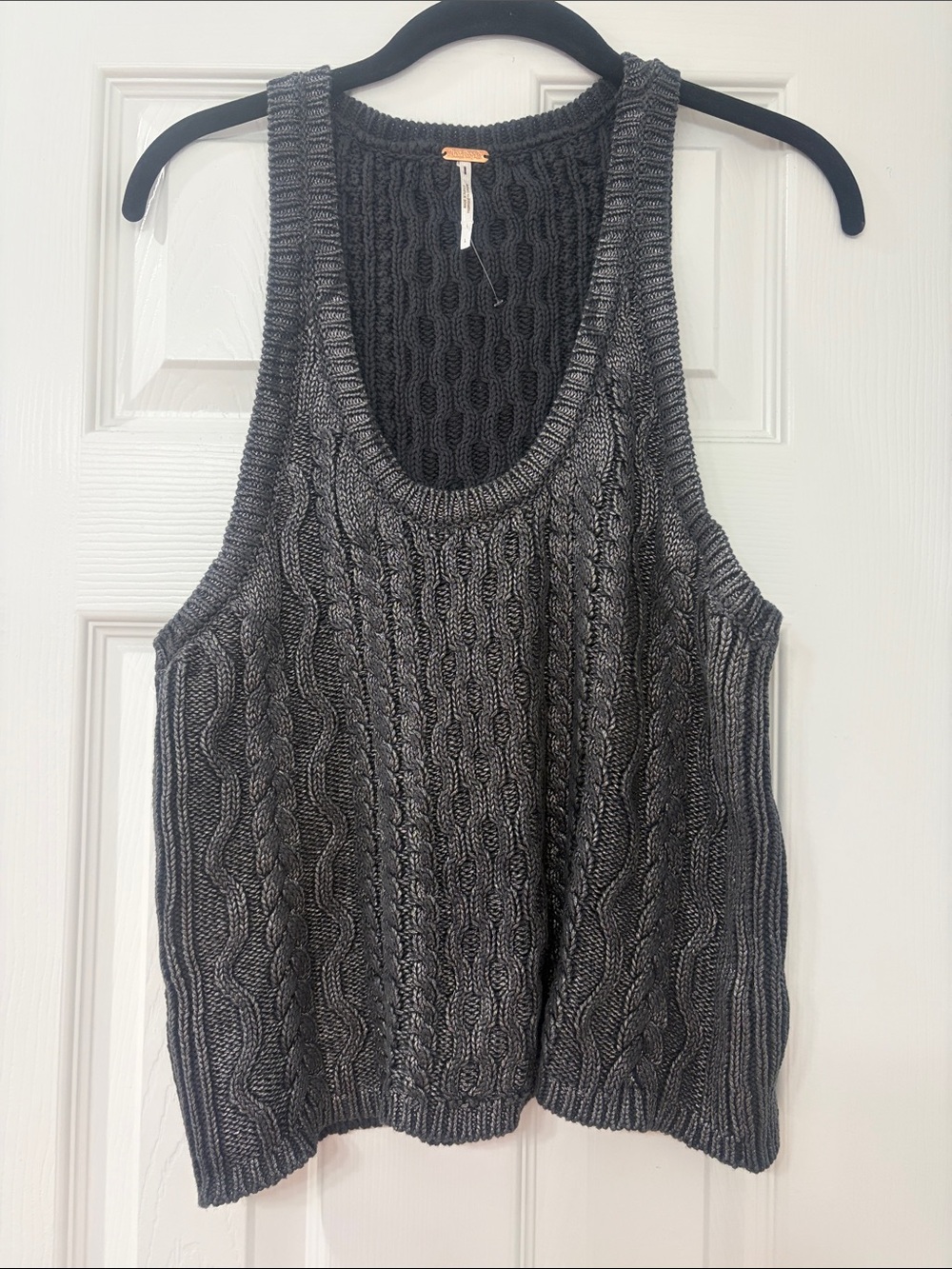 Free People Charcoal Gray Cable Knit Scoop Tank
